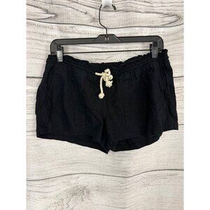 Roxy Linen Blend Elastic Waist Shorts With Rope Tie & Pockets Size L